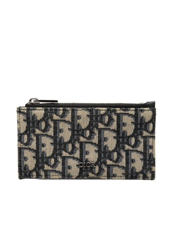Christian Dior Handbags - Dior Oblique Zip Card Holder Coin Case Fragment Beige Navy Jacquard